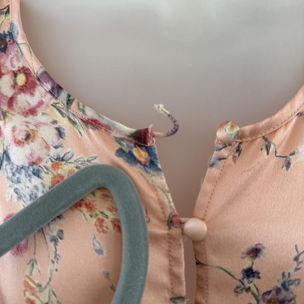 LoveShackFancy Blouse Womens Small Pink 100% Silk Floral Button Front Satin Top - Picture 16 of 16